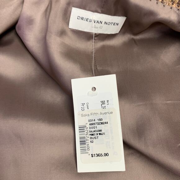DRIES VAN NOTEN Size 10 Brown Rust Cotton Linen Blend Plaid Jacket Blazer - Picture 5 of 7